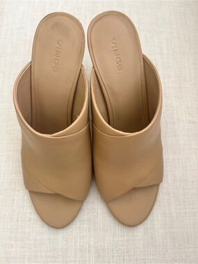 Vince Beige Wrapped Leather Slide Mules